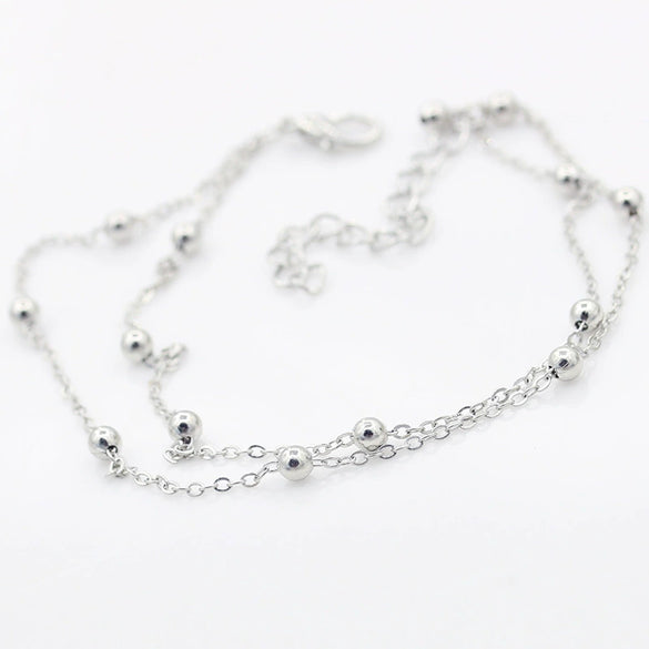 Wholesale Women's Alloy Round Bead Doublelayer Chain Anklets