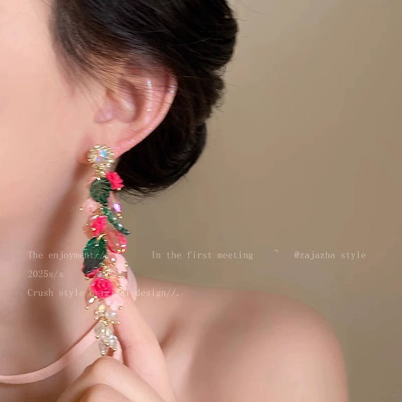 Wholesale Women's Alloy 925 Silver Electroplated Flower Tassel Zircon Earrings