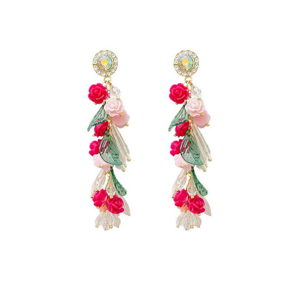 Wholesale Women's Alloy 925 Silver Electroplated Flower Tassel Zircon Earrings