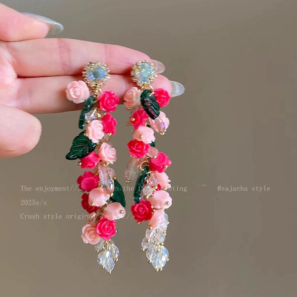 Wholesale Women's Alloy 925 Silver Electroplated Flower Tassel Zircon Earrings