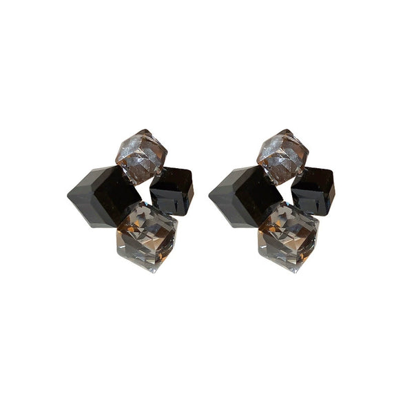 Wholesale Women's Alloy Silver Needle Geometric Earrings Set With Black Crystal High End Luxury Style