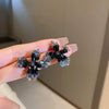 Wholesale Women's Alloy Silver Needle Geometric Earrings Set With Black Crystal High End Luxury Style