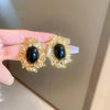 Wholesale Women's Alloy Silver Needle Geometric Earrings Set With Black Crystal High End Luxury Style