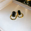 Wholesale Women's Alloy Silver Needle Geometric Earrings Set With Black Crystal High End Luxury Style