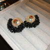 Wholesale Women's Alloy Silver Needle Geometric Earrings Set With Black Crystal High End Luxury Style