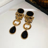 Wholesale Women's Alloy Silver Needle Geometric Earrings Set With Black Crystal High End Luxury Style