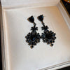 Wholesale Women's Alloy Silver Needle Geometric Earrings Set With Black Crystal High End Luxury Style