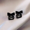 Wholesale Women's Alloy Silver Needle Geometric Earrings Set With Black Crystal High End Luxury Style
