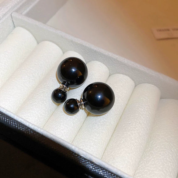 Wholesale Women's Alloy Silver Needle Geometric Earrings Set With Black Crystal High End Luxury Style