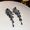 Wholesale Women's Alloy Silver Needle Geometric Earrings Set With Black Crystal High End Luxury Style