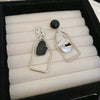 Wholesale Women's Alloy Silver Needle Geometric Earrings Set With Black Crystal High End Luxury Style