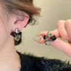 Wholesale Women's Alloy Silver Needle Geometric Earrings Set With Black Crystal High End Luxury Style