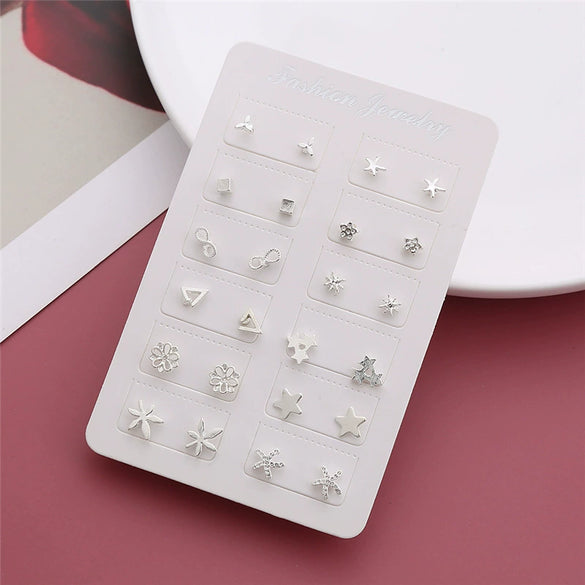 Wholesale Women's Alloy Silver Plated Geometric Love Moon Small Earrings Fashion Earrings Combination