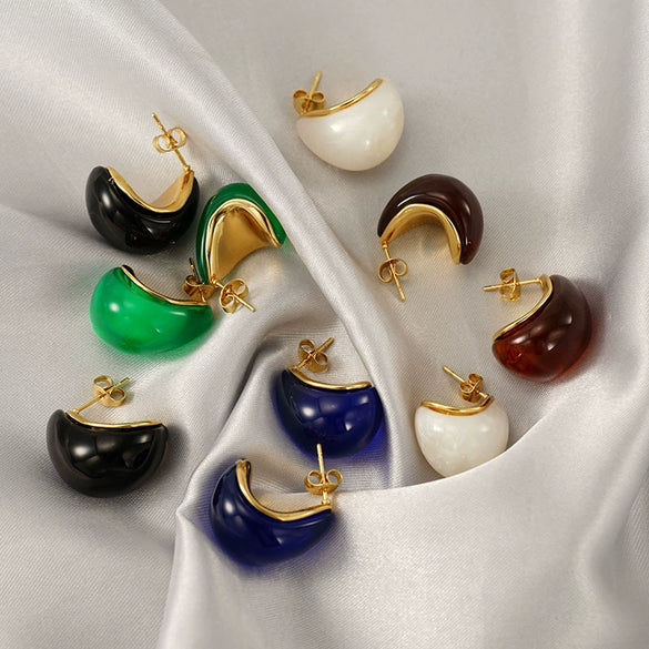 Wholesale Women's Amber White Resin Drop Shape Titanium Steel Electroplated Earrings Fashion Ol And Natural Style