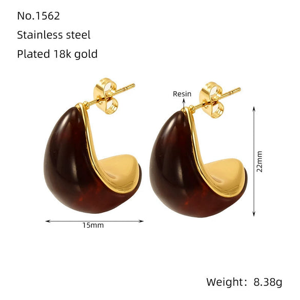 Wholesale Women's Amber White Resin Drop Shape Titanium Steel Electroplated Earrings Fashion Ol And Natural Style