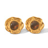 Wholesale Women's Ambercolored Geometric Stainless Steel Electroplated Gemstone Earrings And 18K Nonfading Necklace