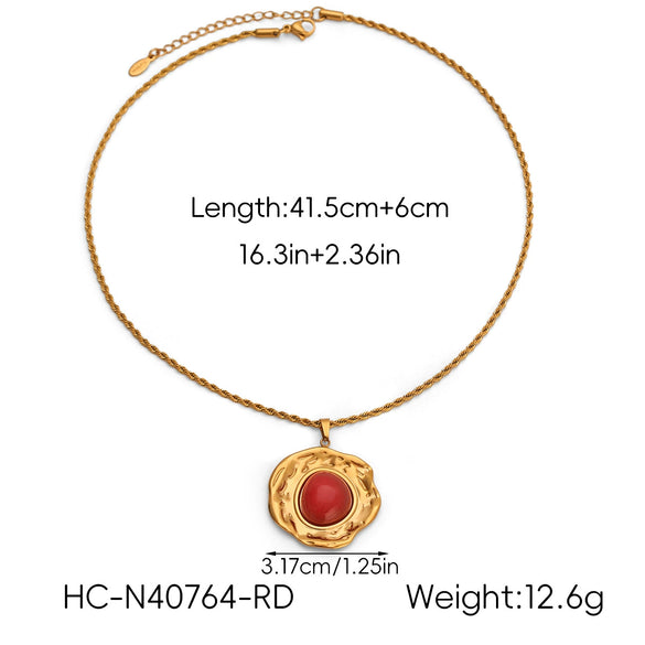 Wholesale Women's Ambercolored Geometric Stainless Steel Electroplated Gemstone Earrings And 18K Nonfading Necklace