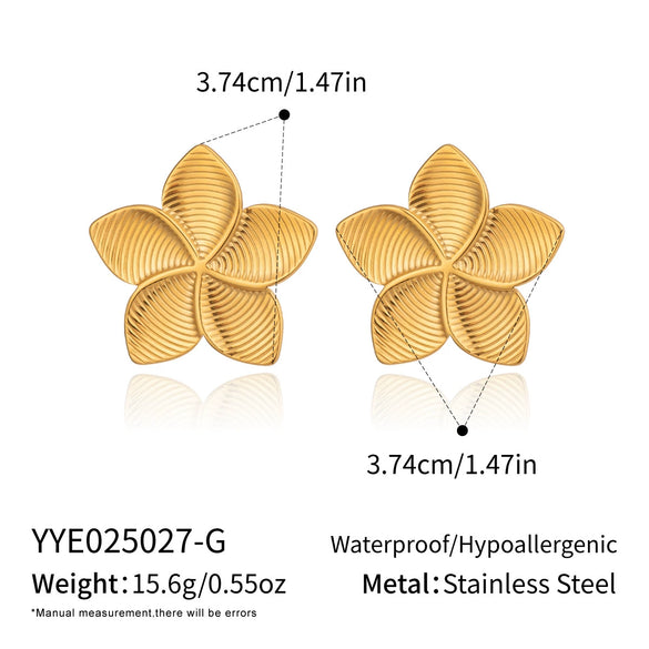 Wholesale Women's Ancient Style Flower Stainless Steel Earrings With Pvd Furnace Vacuum Real Gold Plating