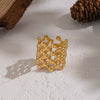 Wholesale Women's Ancient Style Geometric Stainless Steel Ring With Pvd Furnace Vacuum Real Gold Plating