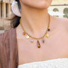 Wholesale Women's Ancient Style Geometric Tiger Eye Stone Stainless Steel Electroplated O Word Chain Necklace