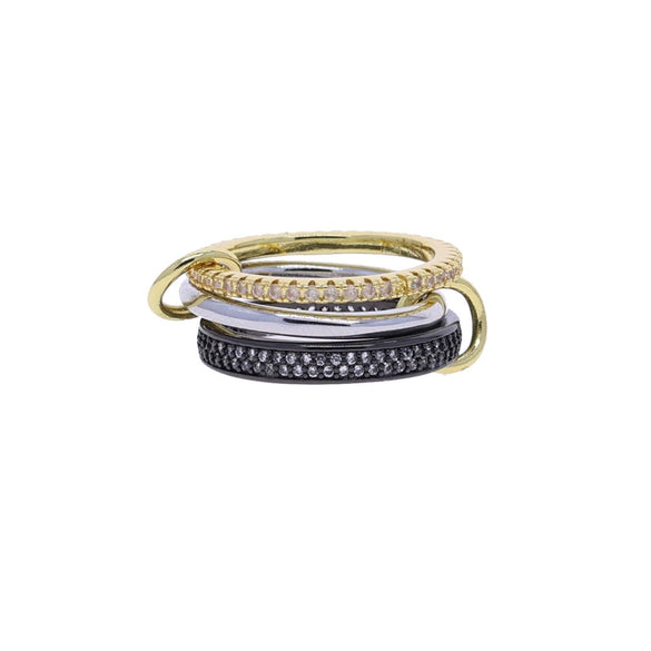 Wholesale Women's And Couple Style Hip Hop Multipiece Overlapping Zircon Ring Set With Diamonds Made Of Copper