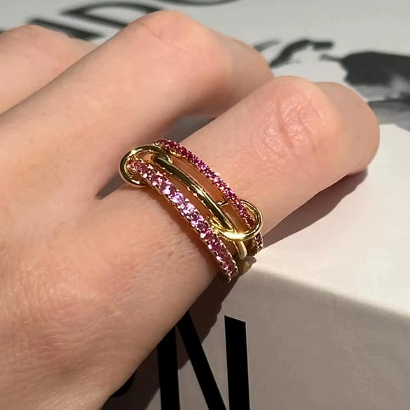 Wholesale Women's And Couple Style Hip Hop Multipiece Overlapping Zircon Ring Set With Diamonds Made Of Copper