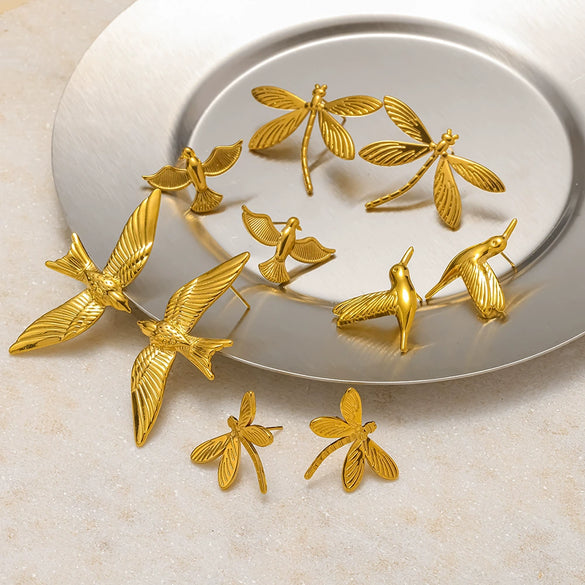 Wholesale Women's Animal Shaped Stainless Steel Earrings With Vacuum Real Gold Plating