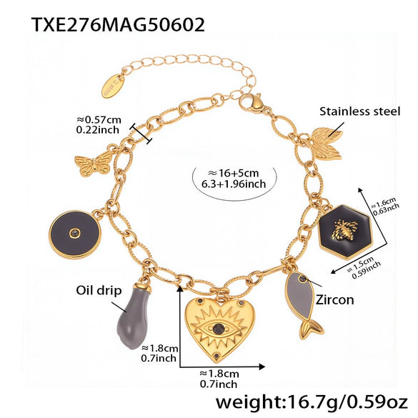 Wholesale Women's Animal Style Ferris Wheel Heartshaped Devil's Eye Pendant Necklace And Bracelet Set In Stainless Steel Zircon Enamel Glaze And Titanium Steel With Electroplating
