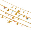 Wholesale Women's Animal Style Stainless Steel Cross Chain Necklace With Ocean Themed Starfish And Shell Pendant Vacuum Real Gold Plated