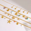 Wholesale Women's Animal Style Stainless Steel Cross Chain Necklace With Ocean Themed Starfish And Shell Pendant Vacuum Real Gold Plated