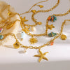 Wholesale Women's Animal Style Stainless Steel Cross Chain Necklace With Ocean Themed Starfish And Shell Pendant Vacuum Real Gold Plated
