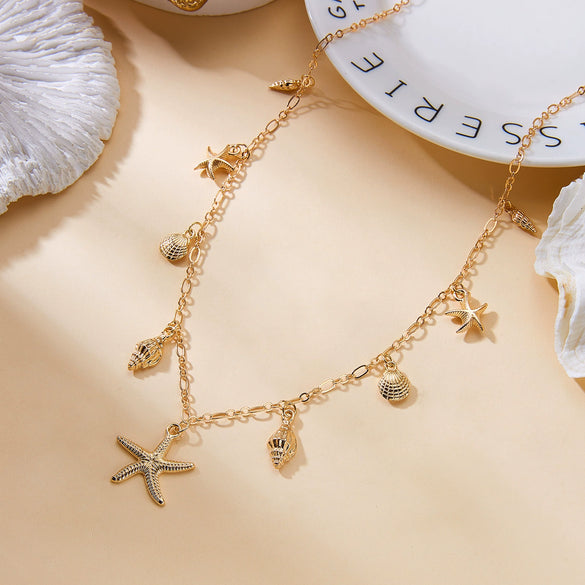 Wholesale Women's Animal Zodiac Alloy Electroplated Pendant Necklace With Starfish Shell Design