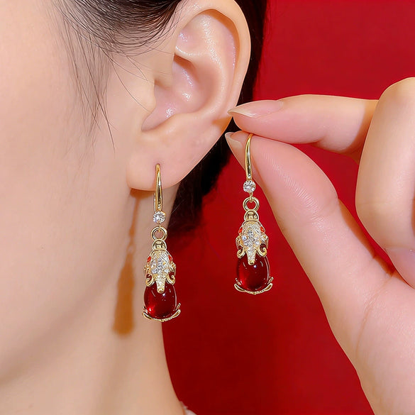 Wholesale Women's Animal Zodiac Diamond Inlaid Copper Earrings Trendy Jewelry