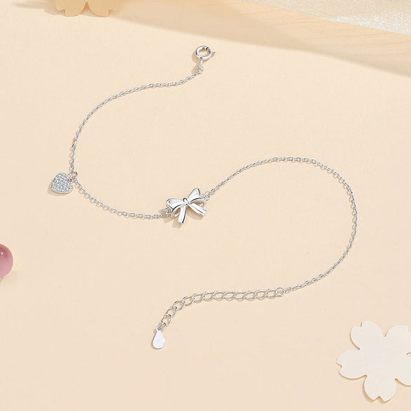 Wholesale Women's Anklet S925 Silver Love Bow Design
