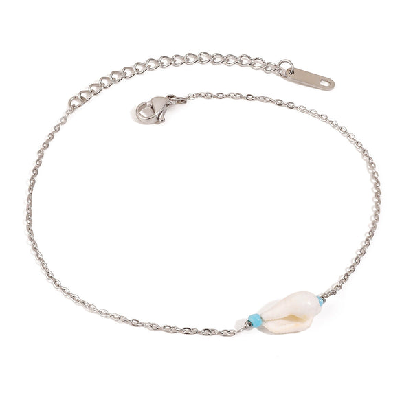 Wholesale Women's Anklet Titanium Steel 18K Gold Square Shell Bead Geometric Style