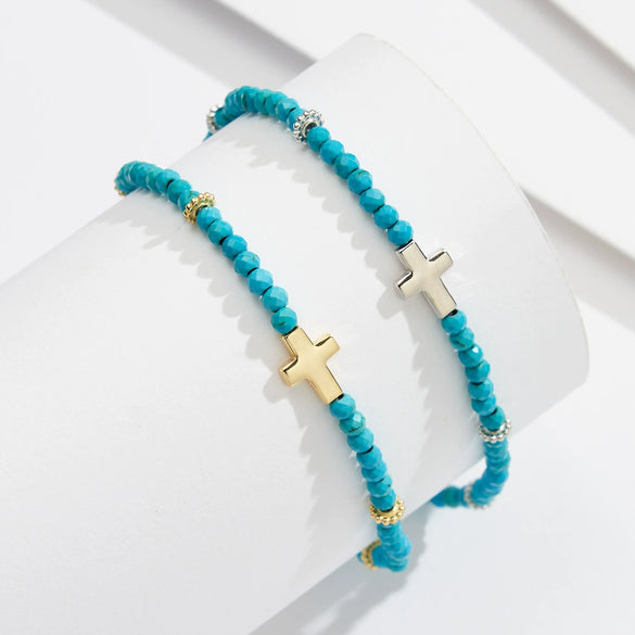 Wholesale Women's Anklets Turquoise S925 Sterling Silver Cross Geometric Accessories