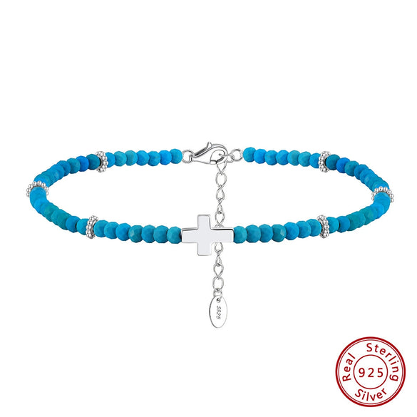 Wholesale Women's Anklets Turquoise S925 Sterling Silver Cross Geometric Accessories