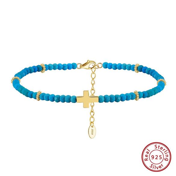 Wholesale Women's Anklets Turquoise S925 Sterling Silver Cross Geometric Accessories