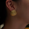 Wholesale Women's Antique Hypoallergenic Exaggerated Stainless Steel Plaid Striped Interwoven Round Earrings With Electroplating