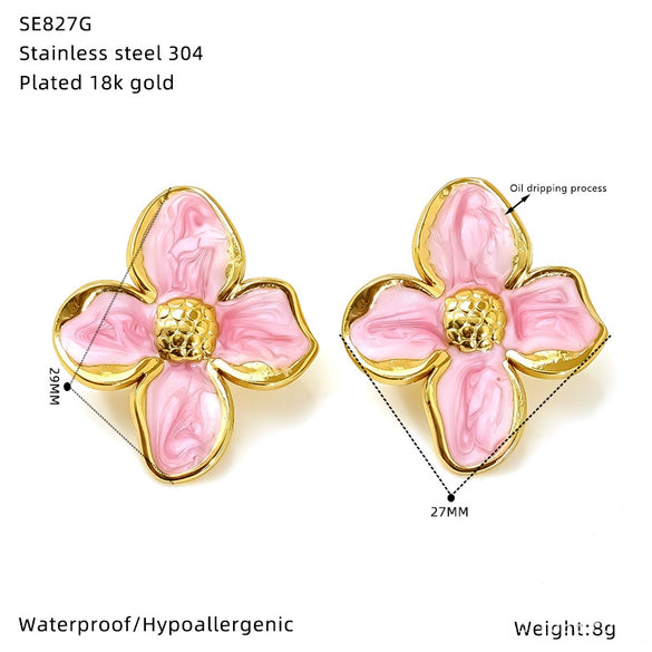 Wholesale Women's Antique Titanium Steel Earrings With Flower Pattern And Dripping Oil Treatment