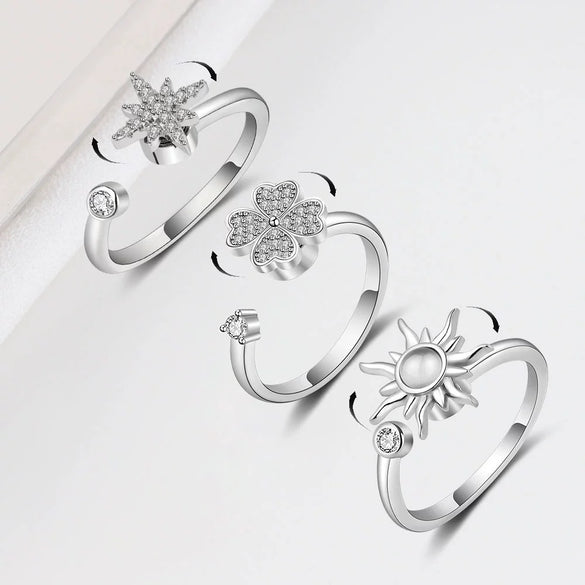 Wholesale Women's Anxiety Rotating Ring 925 Sterling Silver Four Leaf Clover Geometric Electroplated