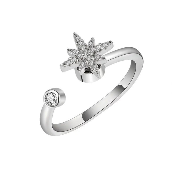 Wholesale Women's Anxiety Rotating Ring 925 Sterling Silver Four Leaf Clover Geometric Electroplated