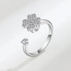 Wholesale Women's Anxiety Rotating Ring 925 Sterling Silver Four Leaf Clover Geometric Electroplated
