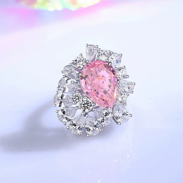 Wholesale Women's Aquamarine Ring With Diamond Design Drop Shape And Geometric Pattern Made Of 925 Silver