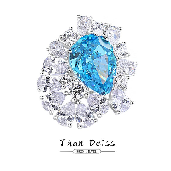 Wholesale Women's Aquamarine Ring With Diamond Design Drop Shape And Geometric Pattern Made Of 925 Silver