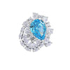 Wholesale Women's Aquamarine Ring With Diamond Design Drop Shape And Geometric Pattern Made Of 925 Silver