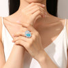 Wholesale Women's Aquamarine Ring With Diamond Design Drop Shape And Geometric Pattern Made Of 925 Silver