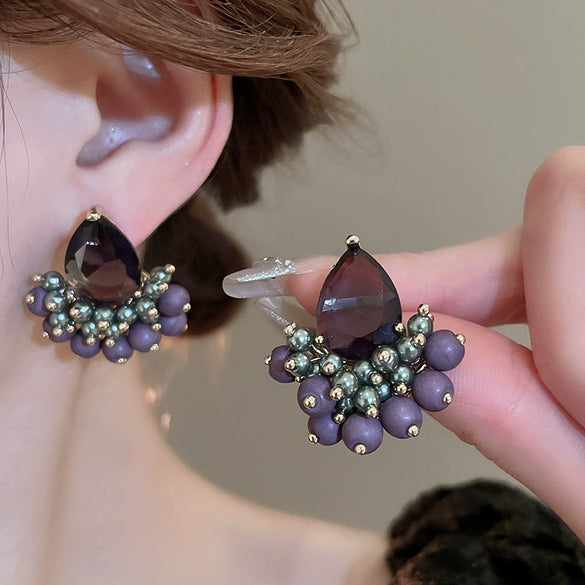 Wholesale Women's Artificial Crystal Butterfly Earrings With Real Gold Electroplated Silver Needles And Inlaid Pearls