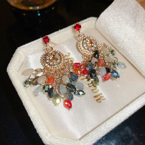 Wholesale Women's Artificial Crystal Butterfly Earrings With Real Gold Electroplated Silver Needles And Inlaid Pearls