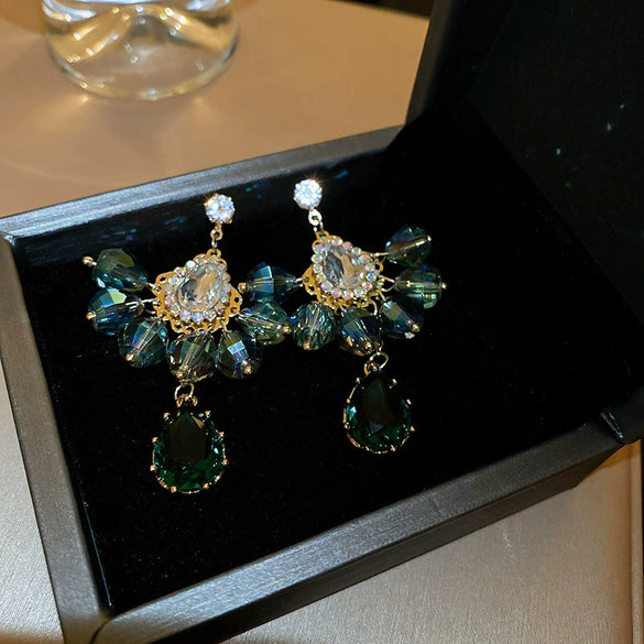 Wholesale Women's Artificial Crystal Butterfly Earrings With Real Gold Electroplated Silver Needles And Inlaid Pearls